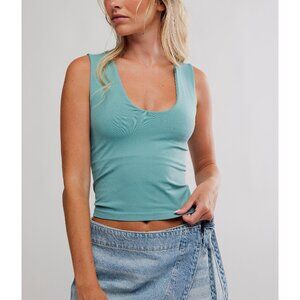 Free People Aqua Ribbed Scoop Neck Camisole